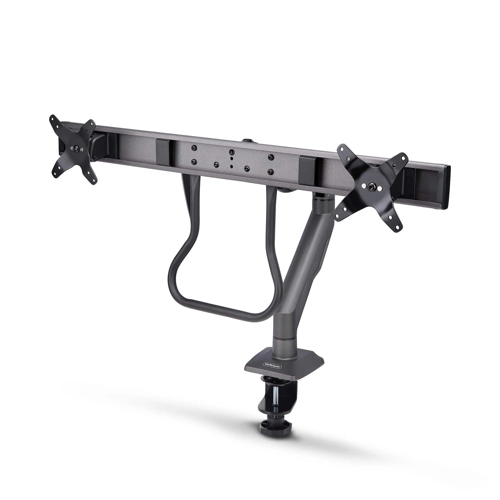 StarTech.com Dual Monitorhalterung mit Querstange, max. 27 Zoll & 15kg, C-Klammer, VESA 75x75/100x100, Vollbeveglicher Höhenverstelbarer VESA Monitorarm für 2 Monitore mit Federarm, TAA