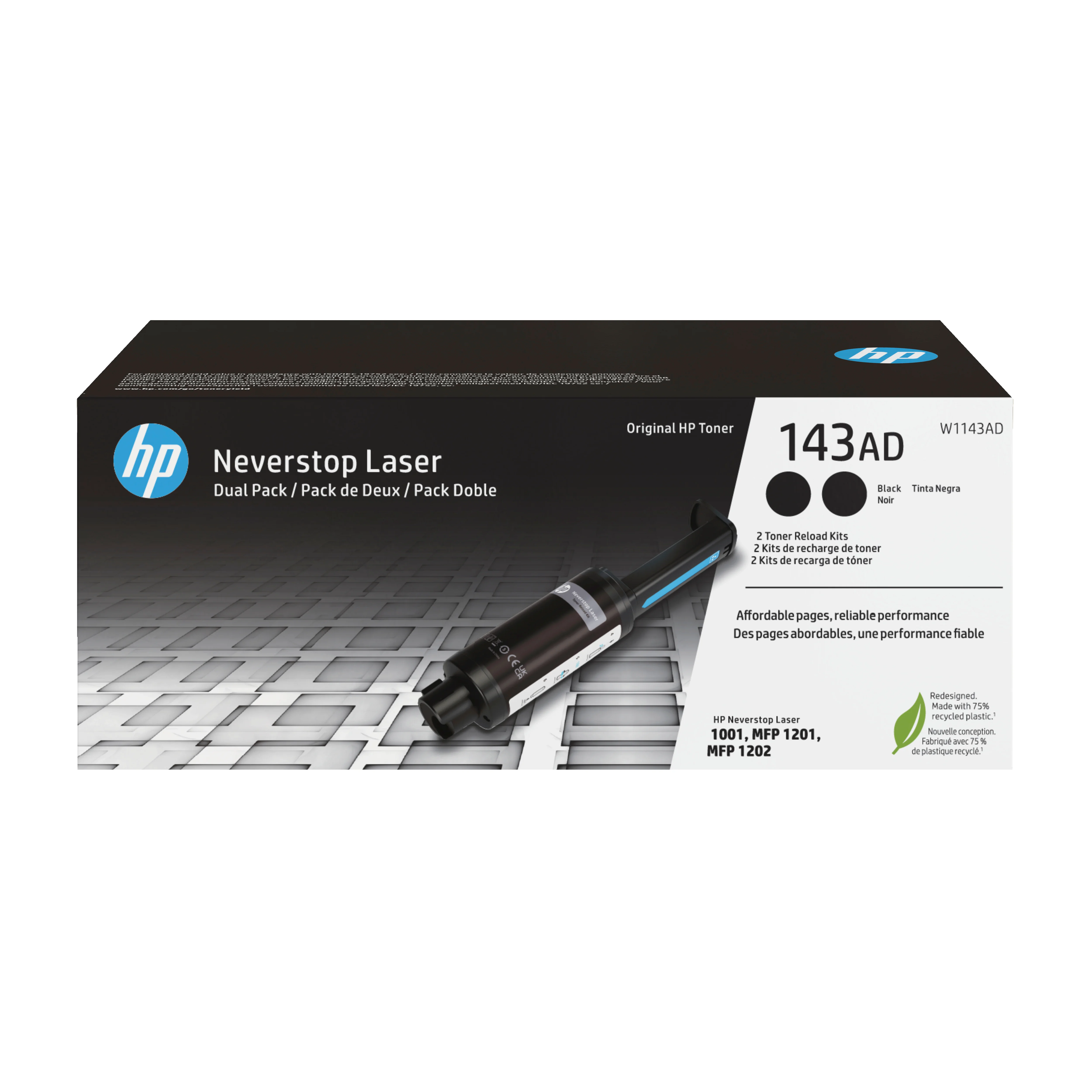 HP 143AD Doppelpack Schwarz Original Neverstop Toner-Nachfüllkit