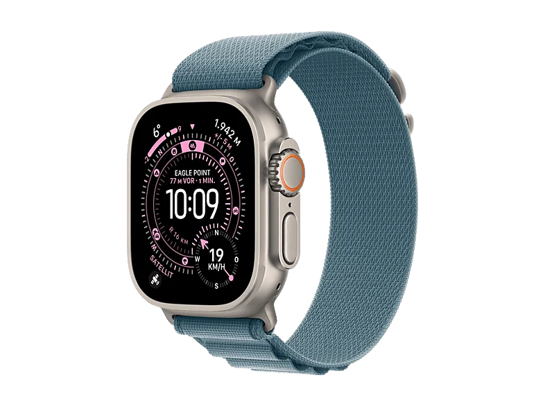 APPLE Watch Ultra 3 GPS + Cellular 49, 2025 Smartwatch Titangehäuse Polyester, 145-190 mm, Natur/Hellblau