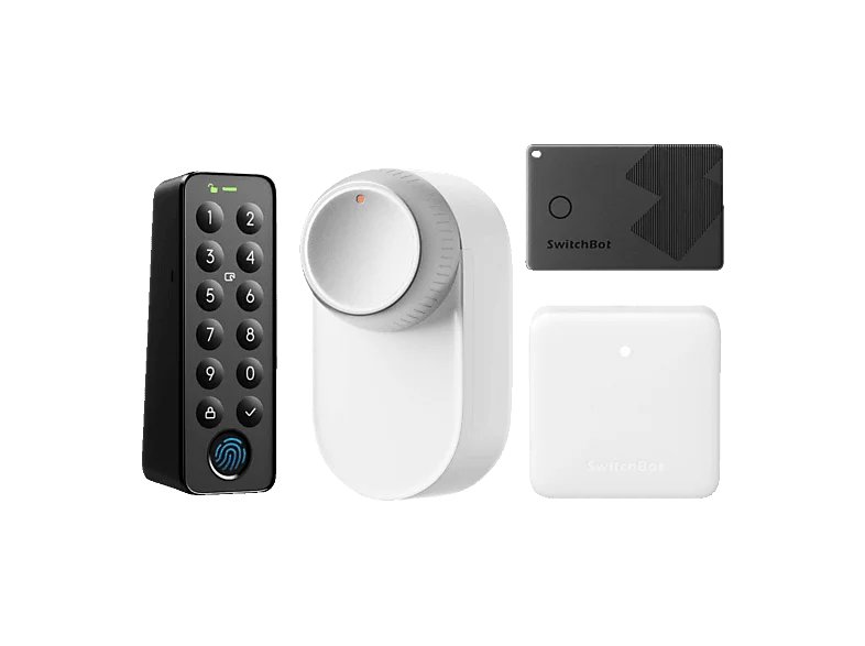 SWITCHBOT Smart-Lock-System Ultra Bundle weiß, Keypad Touch, Hub Mini - Geldbörsen Finder Elektronisches Türschloss, Weiß