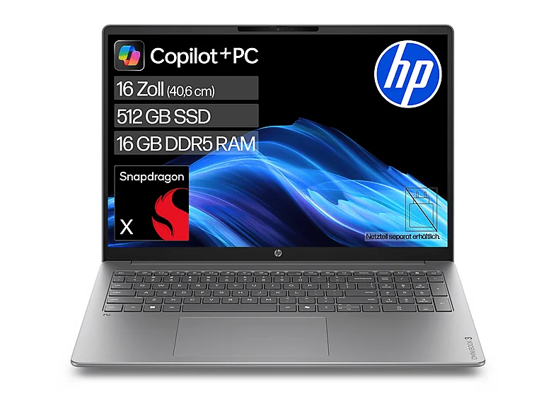 HP OmniBook 3 Next Gen AI 16-bz0351ngx - 16 Zoll Qualcomm Snapdragon X X1-26-100 GB 512 Adreno™ Onboard Graphics Windows 11 Home