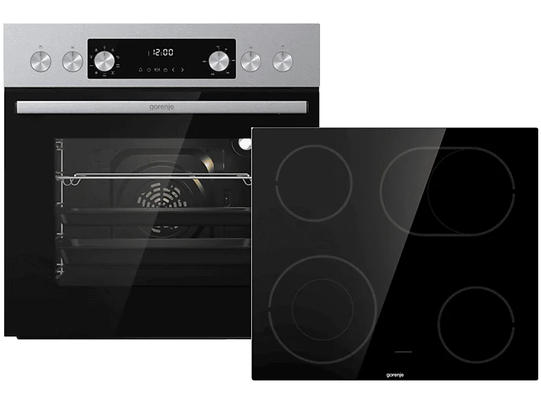 GORENJE Steel Heißluft Set (Einbauherd BCA6737AO5X und Kochfeld ECDA643SC) , Einbauherdset (Glaskeramik, A, 73 l)