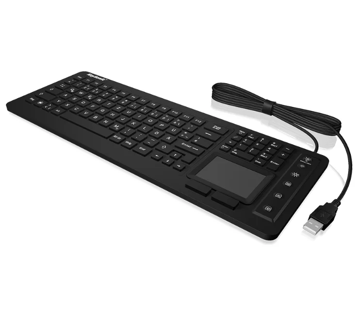 KeySonic KSK-6231 INEL (DE) Hygienetastatur, Industrietastatur, Beleuchtung, Touchpad, schwarz, 2 Maustasten, USB, Wasserdicht IP68