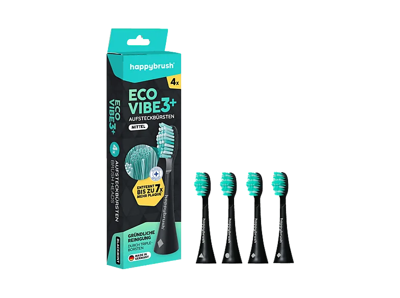HAPPYBRUSH ECO VIBE 3+ Aufsteckbürsten Black-Mint - 4 Stück