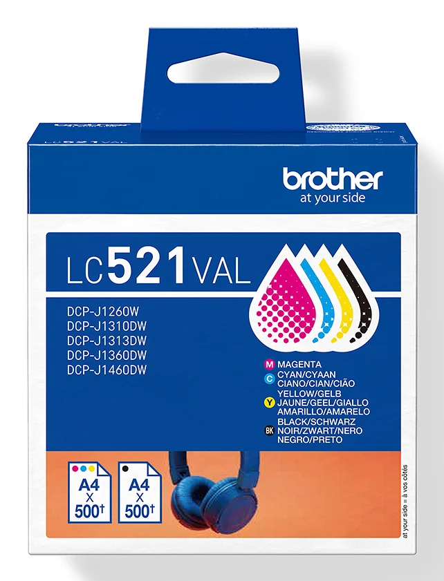 Brother LC521VAL Druckerpatrone 4 Stück(e) Original Schwarz, Cyan, Magenta, Gelb