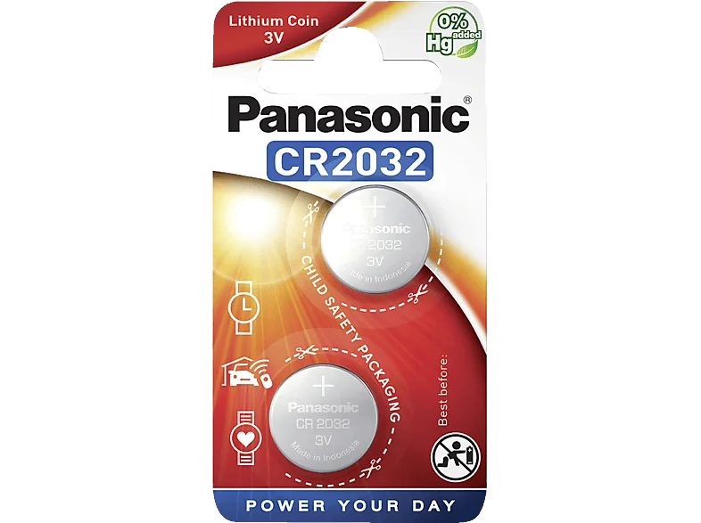 PANASONIC 2B380571 CR2032L/2BP CR2032 Knopfzelle, Lithium Metall, 3 Volt