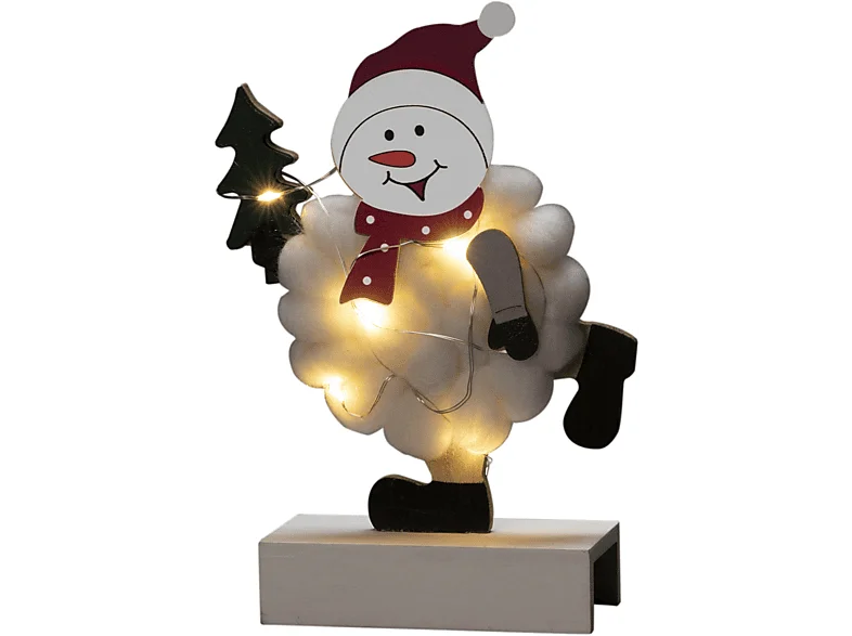KONSTSMIDE LED "Schneemann mit Baumwolle" Holzsilhouette, Weiß, Warm-Weiß