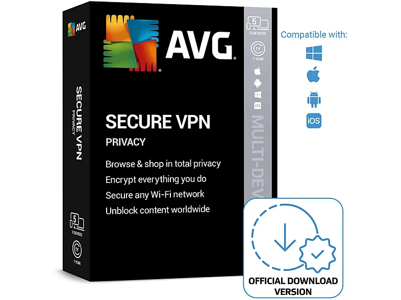AVG Secure VPN (5-Devices) - 1 Year [PC/MAC]
