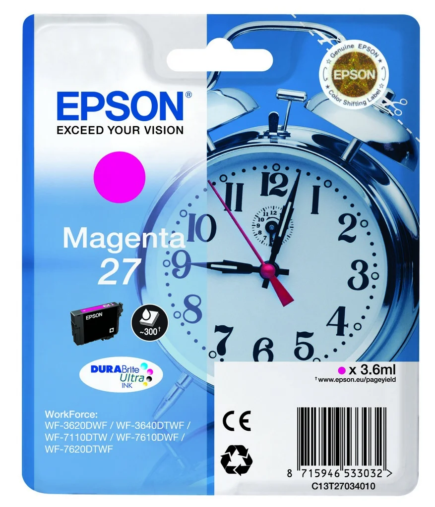 Epson Alarm clock Singlepack Magenta 27 DURABrite Ultra Ink