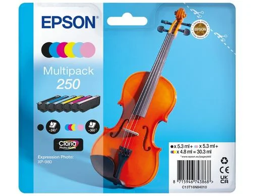 Epson 250 Violin Claria Photo HD Druckerpatrone 6 Stück(e) Original Schwarz, Cyan, Helle Cyan, Helle Magenta, Magenta, Weiß