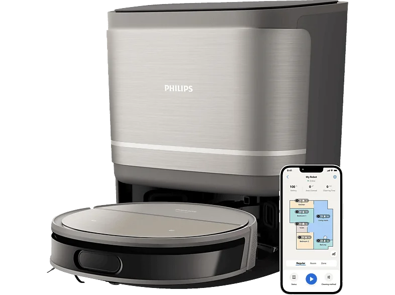 PHILIPS XU9100/10 HomeRun 9000 Series Aqua mit Wischfunktion und App, Hindernissenerkennung, Saugroboter