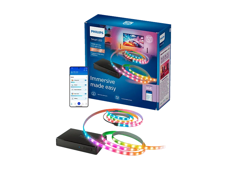 PHILIPS Smart Lighting 8K mit TV Backlight für 55–65 Zoll HDMI 2.1 Sync Box RGBIC